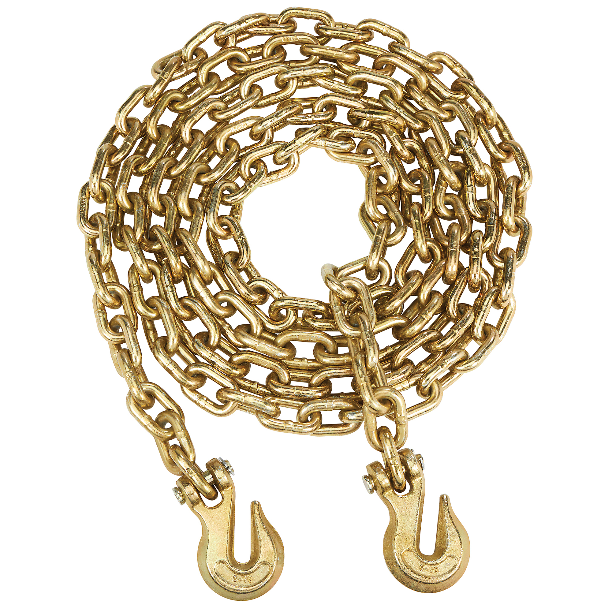 Ultra-Tow 1/2in. x 20ft. Trucker’ s Chain with 2 Clevis Grabhooks, G70, Chromate, 11,300-Lb. Working Load, 240in.L, Alloy Steel